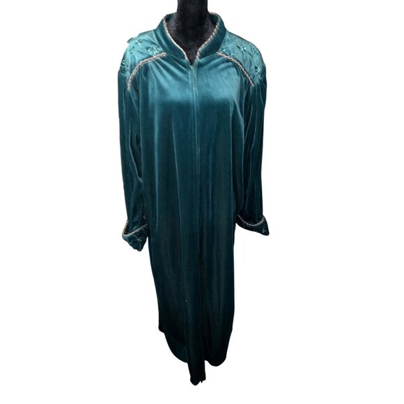 Vintage Jasmine Rose XL Womens Green Velvet Robe Full Zip - Picture 1 of 7